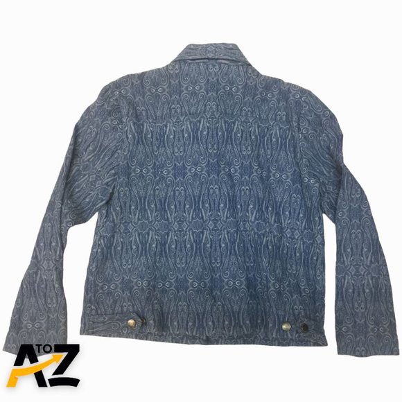 Hearts Of Palm Mens Long Sleeve Top Size 12 Blue Print Button-Up Collared Pocket - Picture 2 of 12